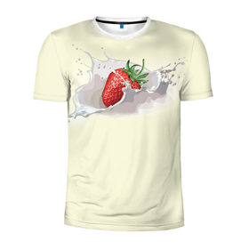 Мужская футболка 3D спортивная с принтом Клубника со сливками в Екатеринбурге, 100% полиэстер с улучшенными характеристиками | приталенный силуэт, круглая горловина, широкие плечи, сужается к линии бедра | 