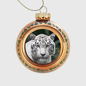 Стеклянный ёлочный шар с принтом Белый тигр в Екатеринбурге, Стекло | Диаметр: 80 мм | animal | jungle | look | predator | tiger | white | wild | белый | взгляд | джунгли | дикий | животное | тигр | хищник