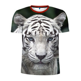 Мужская футболка 3D спортивная с принтом Белый тигр в Екатеринбурге, 100% полиэстер с улучшенными характеристиками | приталенный силуэт, круглая горловина, широкие плечи, сужается к линии бедра | animal | jungle | look | predator | tiger | white | wild | белый | взгляд | джунгли | дикий | животное | тигр | хищник