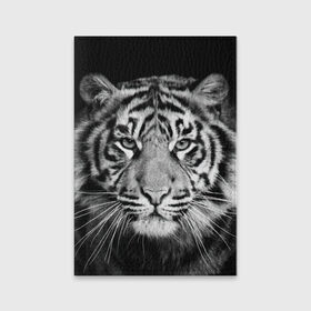 Обложка для паспорта матовая кожа с принтом Тигр в Екатеринбурге, натуральная матовая кожа | размер 19,3 х 13,7 см; прозрачные пластиковые крепления | Тематика изображения на принте: animal | black   white | look | predator | tiger | wild | взгляд | дикий | животное | тигр | хищник | черно   белый