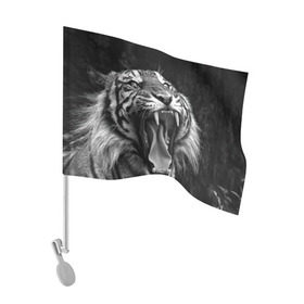 Флаг для автомобиля с принтом Тигр в Екатеринбурге, 100% полиэстер | Размер: 30*21 см | animal | black   white | fangs | jaws | jungle | predator | teeth | tiger | wild | джунгли | дикий | животное | клыки | оскал | пасть | тигр | хищник | черно   белый