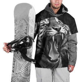 Накидка на куртку 3D с принтом Тигр в Екатеринбурге, 100% полиэстер |  | Тематика изображения на принте: animal | black   white | fangs | jaws | jungle | predator | teeth | tiger | wild | джунгли | дикий | животное | клыки | оскал | пасть | тигр | хищник | черно   белый