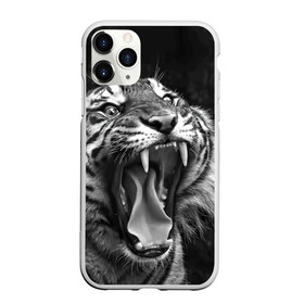 Чехол для iPhone 11 Pro Max матовый с принтом Тигр в Екатеринбурге, Силикон |  | animal | black   white | fangs | jaws | jungle | predator | teeth | tiger | wild | джунгли | дикий | животное | клыки | оскал | пасть | тигр | хищник | черно   белый