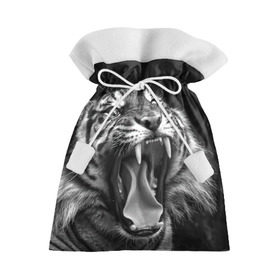 Подарочный 3D мешок с принтом Тигр в Екатеринбурге, 100% полиэстер | Размер: 29*39 см | animal | black   white | fangs | jaws | jungle | predator | teeth | tiger | wild | джунгли | дикий | животное | клыки | оскал | пасть | тигр | хищник | черно   белый