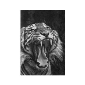 Обложка для паспорта матовая кожа с принтом Тигр в Екатеринбурге, натуральная матовая кожа | размер 19,3 х 13,7 см; прозрачные пластиковые крепления | animal | black   white | fangs | jaws | jungle | predator | teeth | tiger | wild | джунгли | дикий | животное | клыки | оскал | пасть | тигр | хищник | черно   белый