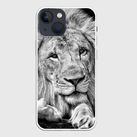 Чехол для iPhone 13 mini с принтом Лев в Екатеринбурге,  |  | animal | black   white | king | lies | lion | look | predator | wild | взгляд | дикий | животное | зверь | лев | лежит | хищник | царь | черно   белый