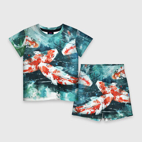 Детский костюм с шортами 3D с принтом Koi Fish (карпы кои) в Екатеринбурге,  |  | bright | brocade | carp | color | decorative | depth | exotic | fish | koi | koi fish | sea | water | вода | глубина | декоративные | карпы | кои | море | парчовый | рыбки | цвет | экзотические | яркий