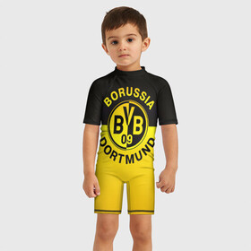 Детский купальный костюм 3D с принтом Borussia Dortmund FC в Екатеринбурге, Полиэстер 85%, Спандекс 15% | застежка на молнии на спине | боруссия | германия | дортмунд | клуб | фк | футбол | футбольный
