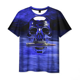 Мужская футболка 3D с принтом Iron skull в Екатеринбурге, 100% полиэфир | прямой крой, круглый вырез горловины, длина до линии бедер | skull | дым | монстр | ночь | патрон | пуля | снаряд | череп