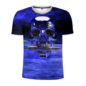 Мужская футболка 3D спортивная с принтом Iron skull в Екатеринбурге, 100% полиэстер с улучшенными характеристиками | приталенный силуэт, круглая горловина, широкие плечи, сужается к линии бедра | skull | дым | монстр | ночь | патрон | пуля | снаряд | череп