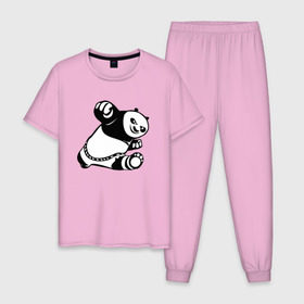 Мужская пижама хлопок с принтом Панда в Екатеринбурге, 100% хлопок | брюки и футболка прямого кроя, без карманов, на брюках мягкая резинка на поясе и по низу штанин
 | Тематика изображения на принте: кунг фу | мульт | панда