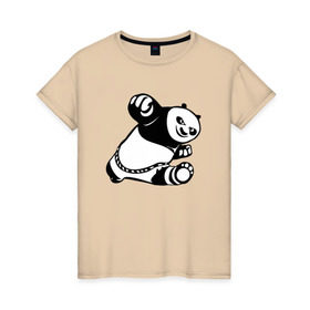 Женская футболка хлопок с принтом Панда в Екатеринбурге, 100% хлопок | прямой крой, круглый вырез горловины, длина до линии бедер, слегка спущенное плечо | Тематика изображения на принте: кунг фу | мульт | панда