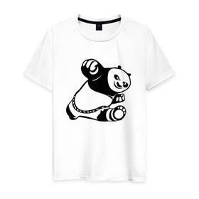 Мужская футболка хлопок с принтом Панда в Екатеринбурге, 100% хлопок | прямой крой, круглый вырез горловины, длина до линии бедер, слегка спущенное плечо. | кунг фу | мульт | панда