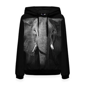 Женская толстовка 3D с принтом Слон в Екатеринбурге, 100% полиэстер  | двухслойный капюшон со шнурком для регулировки, мягкие манжеты на рукавах и по низу толстовки, спереди карман-кенгуру с мягким внутренним слоем. | animal | big | black   white | elephant | wild | большой | дикий | животное | слон | черно   белый