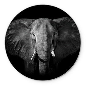 Коврик круглый с принтом Слон в Екатеринбурге, резина и полиэстер | круглая форма, изображение наносится на всю лицевую часть | animal | big | black   white | elephant | wild | большой | дикий | животное | слон | черно   белый