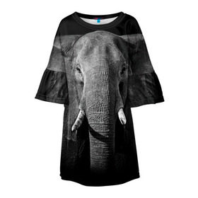 Детское платье 3D с принтом Слон в Екатеринбурге, 100% полиэстер | прямой силуэт, чуть расширенный к низу. Круглая горловина, на рукавах — воланы | Тематика изображения на принте: animal | big | black   white | elephant | wild | большой | дикий | животное | слон | черно   белый