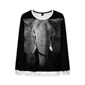 Мужской свитшот 3D с принтом Слон в Екатеринбурге, 100% полиэстер с мягким внутренним слоем | круглый вырез горловины, мягкая резинка на манжетах и поясе, свободная посадка по фигуре | animal | big | black   white | elephant | wild | большой | дикий | животное | слон | черно   белый