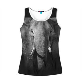 Женская майка 3D с принтом Слон в Екатеринбурге, 100% полиэстер | круглая горловина, прямой силуэт, длина до линии бедра | animal | big | black   white | elephant | wild | большой | дикий | животное | слон | черно   белый