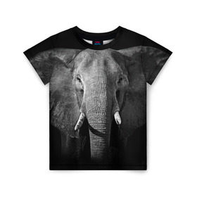 Детская футболка 3D с принтом Слон в Екатеринбурге, 100% гипоаллергенный полиэфир | прямой крой, круглый вырез горловины, длина до линии бедер, чуть спущенное плечо, ткань немного тянется | animal | big | black   white | elephant | wild | большой | дикий | животное | слон | черно   белый