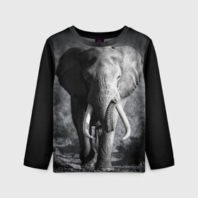 Детский лонгслив 3D с принтом Слон в Екатеринбурге, 100% полиэстер | длинные рукава, круглый вырез горловины, полуприлегающий силуэт
 | africa | animal | big | black   white | elephant | go | road | savannah | wild | африка | большой | дикий | дорога | животное | идет | саванна | слон | черно   белый