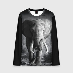 Мужской лонгслив 3D с принтом Слон в Екатеринбурге, 100% полиэстер | длинные рукава, круглый вырез горловины, полуприлегающий силуэт | africa | animal | big | black   white | elephant | go | road | savannah | wild | африка | большой | дикий | дорога | животное | идет | саванна | слон | черно   белый