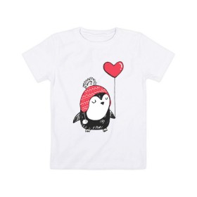 Детская футболка хлопок с принтом Пингвин с шариком в Екатеринбурге, 100% хлопок | круглый вырез горловины, полуприлегающий силуэт, длина до линии бедер | милота