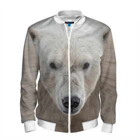 Мужской бомбер 3D с принтом Белый медведь в Екатеринбурге, 100% полиэстер | застегивается на молнию, по бокам два кармана без застежек, по низу бомбера и на воротнике - эластичная резинка | Тематика изображения на принте: animal | bear | eyes | head | north | polar | predator | white | wild | белый | взгляд | голова | дикий | животное | медведь | полярный | север | хищник