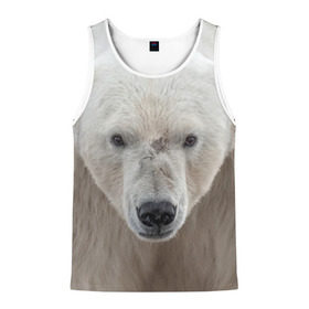 Мужская майка 3D с принтом Белый медведь в Екатеринбурге, 100% полиэстер | круглая горловина, приталенный силуэт, длина до линии бедра. Пройма и горловина окантованы тонкой бейкой | animal | bear | eyes | head | north | polar | predator | white | wild | белый | взгляд | голова | дикий | животное | медведь | полярный | север | хищник