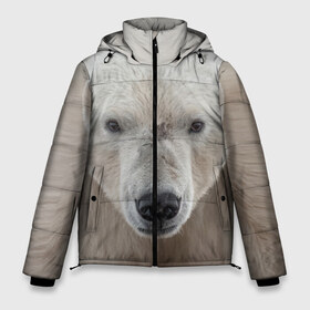 Мужская зимняя куртка 3D с принтом Белый медведь в Екатеринбурге, верх — 100% полиэстер; подкладка — 100% полиэстер; утеплитель — 100% полиэстер | длина ниже бедра, свободный силуэт Оверсайз. Есть воротник-стойка, отстегивающийся капюшон и ветрозащитная планка. 

Боковые карманы с листочкой на кнопках и внутренний карман на молнии. | Тематика изображения на принте: animal | bear | eyes | head | north | polar | predator | white | wild | белый | взгляд | голова | дикий | животное | медведь | полярный | север | хищник