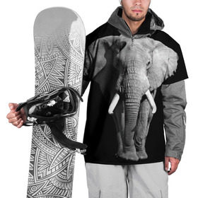 Накидка на куртку 3D с принтом Слон в Екатеринбурге, 100% полиэстер |  | africa | big | black   white | elephant is an animal | shroud | tusks | африка | бивни | большой | животное | идет | савана | слон | черно   белый