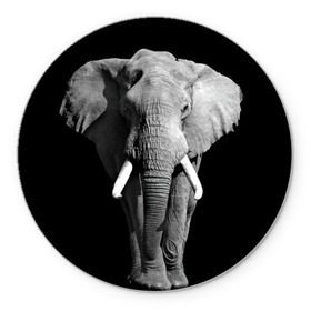 Коврик круглый с принтом Слон в Екатеринбурге, резина и полиэстер | круглая форма, изображение наносится на всю лицевую часть | africa | big | black   white | elephant is an animal | shroud | tusks | африка | бивни | большой | животное | идет | савана | слон | черно   белый