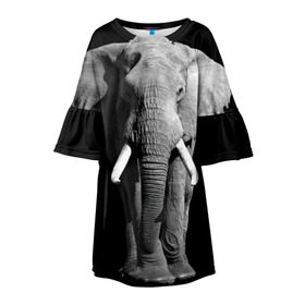Детское платье 3D с принтом Слон в Екатеринбурге, 100% полиэстер | прямой силуэт, чуть расширенный к низу. Круглая горловина, на рукавах — воланы | africa | big | black   white | elephant is an animal | shroud | tusks | африка | бивни | большой | животное | идет | савана | слон | черно   белый