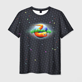 Мужская футболка 3D с принтом Слизарио в Екатеринбурге, 100% полиэфир | прямой крой, круглый вырез горловины, длина до линии бедер | io | slither | игра | скользкий | слизняк | червяк