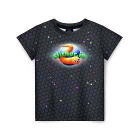 Детская футболка 3D с принтом Слизарио в Екатеринбурге, 100% гипоаллергенный полиэфир | прямой крой, круглый вырез горловины, длина до линии бедер, чуть спущенное плечо, ткань немного тянется | io | slither | игра | скользкий | слизняк | червяк