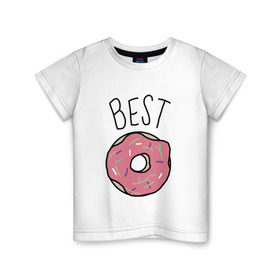 Детская футболка хлопок с принтом best friends в Екатеринбурге, 100% хлопок | круглый вырез горловины, полуприлегающий силуэт, длина до линии бедер | Тематика изображения на принте: coffee | donuts | food | friends | друзья | кофе | парные | пончик