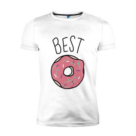 Мужская футболка премиум с принтом best friends в Екатеринбурге, 92% хлопок, 8% лайкра | приталенный силуэт, круглый вырез ворота, длина до линии бедра, короткий рукав | coffee | donuts | food | friends | друзья | кофе | парные | пончик