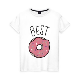 Женская футболка хлопок с принтом best friends в Екатеринбурге, 100% хлопок | прямой крой, круглый вырез горловины, длина до линии бедер, слегка спущенное плечо | coffee | donuts | food | friends | друзья | кофе | парные | пончик