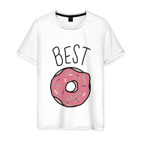 Мужская футболка хлопок с принтом best friends в Екатеринбурге, 100% хлопок | прямой крой, круглый вырез горловины, длина до линии бедер, слегка спущенное плечо. | coffee | donuts | food | friends | друзья | кофе | парные | пончик