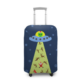 Чехол для чемодана 3D с принтом Похищение Санта Клауса в Екатеринбурге, 86% полиэфир, 14% спандекс | двустороннее нанесение принта, прорези для ручек и колес | вязанный | дед мороз | нлоб инопланетяне | новый год | рождество | свитер
