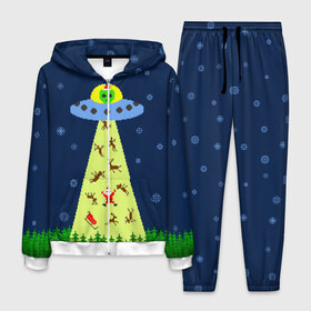 Мужской костюм 3D с принтом Похищение Санта Клауса в Екатеринбурге, 100% полиэстер | Манжеты и пояс оформлены тканевой резинкой, двухслойный капюшон со шнурком для регулировки, карманы спереди | вязанный | дед мороз | нлоб инопланетяне | новый год | рождество | свитер