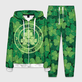 Мужской костюм 3D с принтом Ireland Happy St Patricks Day в Екатеринбурге, 100% полиэстер | Манжеты и пояс оформлены тканевой резинкой, двухслойный капюшон со шнурком для регулировки, карманы спереди | background | clover | four | green | happy st. patricks day | holiday | ireland | leaf | petal | plant | print | зеленый | ирландия | клевер | лепесток | лист | печать | праздник | растение | счастливого святого патрика | фон | четыре
