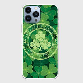 Чехол для iPhone 13 Pro Max с принтом Ireland, Happy St. Patricks Day в Екатеринбурге,  |  | Тематика изображения на принте: background | clover | four | green | happy st. patricks day | holiday | ireland | leaf | petal | plant | print | зеленый | ирландия | клевер | лепесток | лист | печать | праздник | растение | счастливого святого патрика | фон | четыре