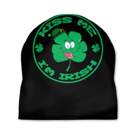 Шапка 3D с принтом Ireland, Kiss me, I`m Irish в Екатеринбурге, 100% полиэстер | универсальный размер, печать по всей поверхности изделия | animation | background | black | clover | four | green | hat | im irish | ireland | kiss me | leaf | petal | printing | smile | анимация | зелёный | ирландец | ирландия | клевер | лепесток | листок | меня | печать | поцелуй | улыбка | фон | черный | четыр