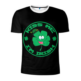 Мужская футболка 3D спортивная с принтом Ireland, Kiss me, I`m Irish в Екатеринбурге, 100% полиэстер с улучшенными характеристиками | приталенный силуэт, круглая горловина, широкие плечи, сужается к линии бедра | Тематика изображения на принте: animation | background | black | clover | four | green | hat | im irish | ireland | kiss me | leaf | petal | printing | smile | анимация | зелёный | ирландец | ирландия | клевер | лепесток | листок | меня | печать | поцелуй | улыбка | фон | черный | четыр