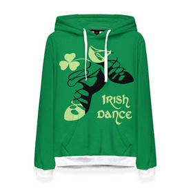 Женская толстовка 3D с принтом Ireland, Irish dance в Екатеринбурге, 100% полиэстер  | двухслойный капюшон со шнурком для регулировки, мягкие манжеты на рукавах и по низу толстовки, спереди карман-кенгуру с мягким внутренним слоем. | background | black | clover | dance | green | ireland | irish | petal | soft shoes | зеленый | ирландия | ирландский | клевер | лепесток | мягкая | обувь | танец | фон | черная