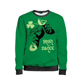 Детский свитшот 3D с принтом Ireland, Irish dance в Екатеринбурге, 100% полиэстер | свободная посадка, прямой крой, мягкая тканевая резинка на рукавах и понизу свитшота | background | black | clover | dance | green | ireland | irish | petal | soft shoes | зеленый | ирландия | ирландский | клевер | лепесток | мягкая | обувь | танец | фон | черная
