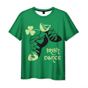 Мужская футболка 3D с принтом Ireland, Irish dance в Екатеринбурге, 100% полиэфир | прямой крой, круглый вырез горловины, длина до линии бедер | Тематика изображения на принте: background | black | clover | dance | green | ireland | irish | petal | soft shoes | зеленый | ирландия | ирландский | клевер | лепесток | мягкая | обувь | танец | фон | черная