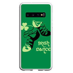 Чехол для Samsung Galaxy S10 с принтом Ireland Irish dance в Екатеринбурге, Силикон | Область печати: задняя сторона чехла, без боковых панелей | background | black | clover | dance | green | ireland | irish | petal | soft shoes | зеленый | ирландия | ирландский | клевер | лепесток | мягкая | обувь | танец | фон | черная