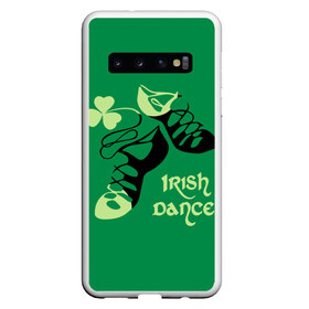 Чехол для Samsung Galaxy S10 с принтом Ireland Irish dance в Екатеринбурге, Силикон | Область печати: задняя сторона чехла, без боковых панелей | Тематика изображения на принте: background | black | clover | dance | green | ireland | irish | petal | soft shoes | зеленый | ирландия | ирландский | клевер | лепесток | мягкая | обувь | танец | фон | черная