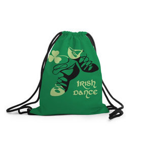Рюкзак-мешок 3D с принтом Ireland, Irish dance в Екатеринбурге, 100% полиэстер | плотность ткани — 200 г/м2, размер — 35 х 45 см; лямки — толстые шнурки, застежка на шнуровке, без карманов и подкладки | Тематика изображения на принте: background | black | clover | dance | green | ireland | irish | petal | soft shoes | зеленый | ирландия | ирландский | клевер | лепесток | мягкая | обувь | танец | фон | черная